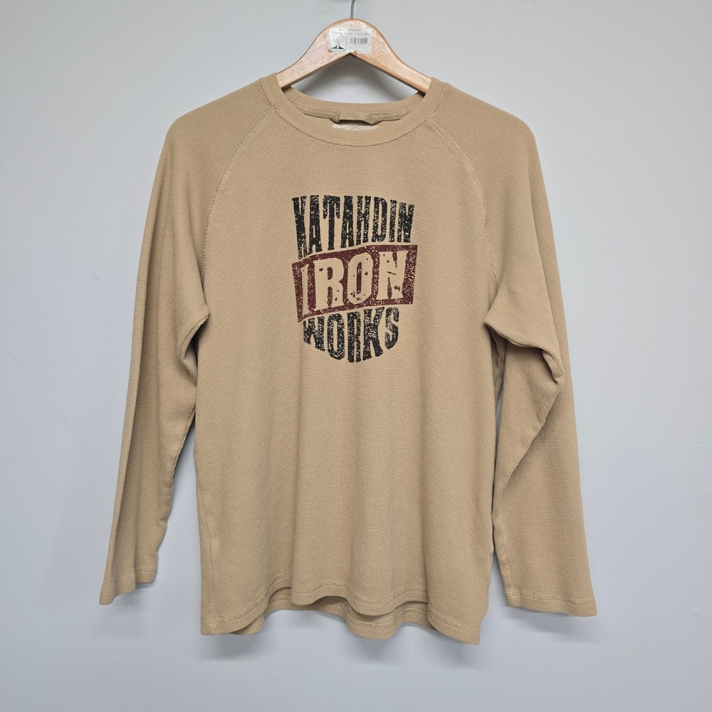 L.L.Bean Katahdin Iron Works Thermal Shirt Mens M Tan Cotton Graphic Workwear